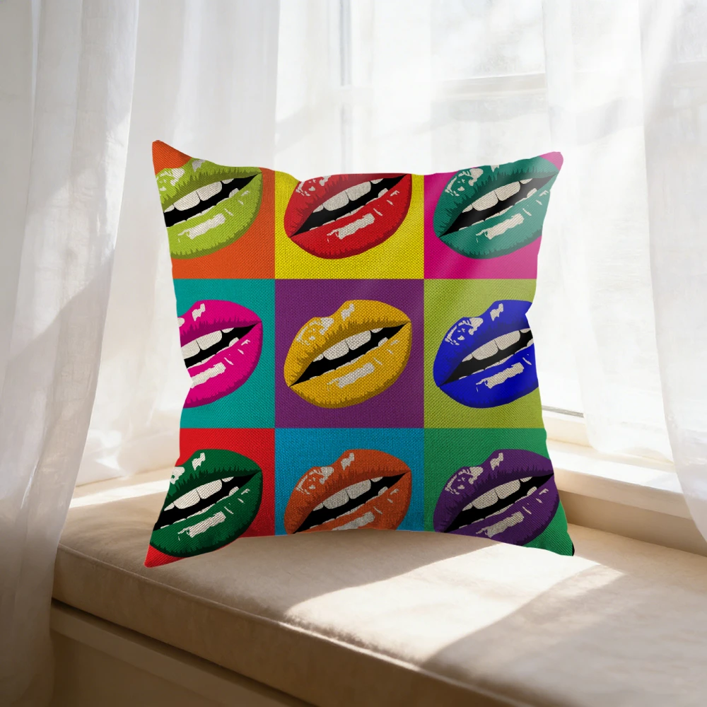 1pc Pop Art Style Cushion Cover Multicolor Lips Print Pillowcase For Sofa Bed Decorative Throw Case 45x45cm