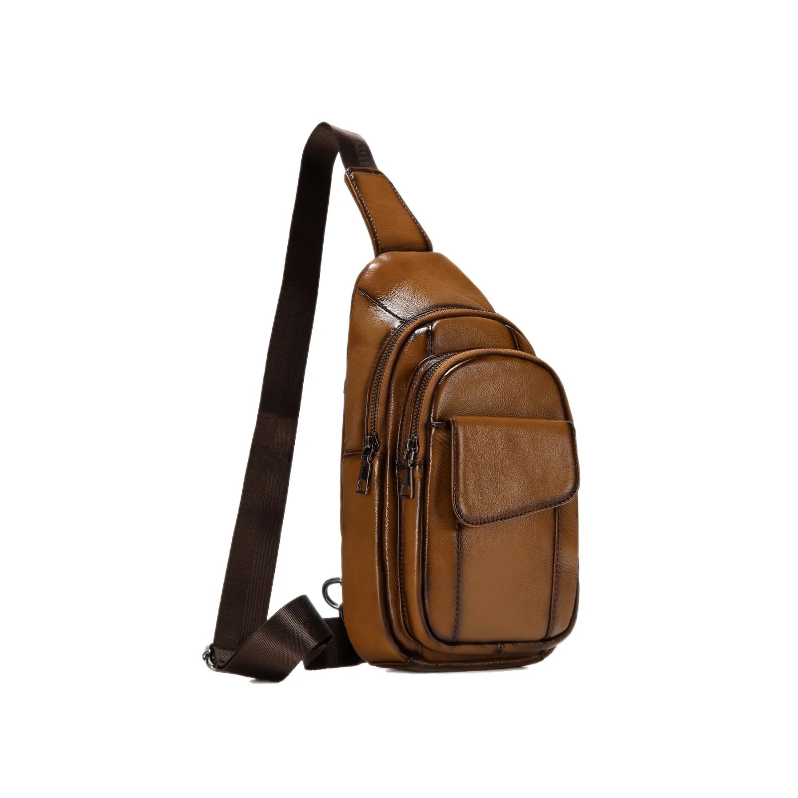 حقيبة صدر متعددة الجيوب من الجلد الطبيعي، حقيبة ظهر بكتف واحد للرجال متعددة الوظائف، حقيبة كروس راقية للركاب #5