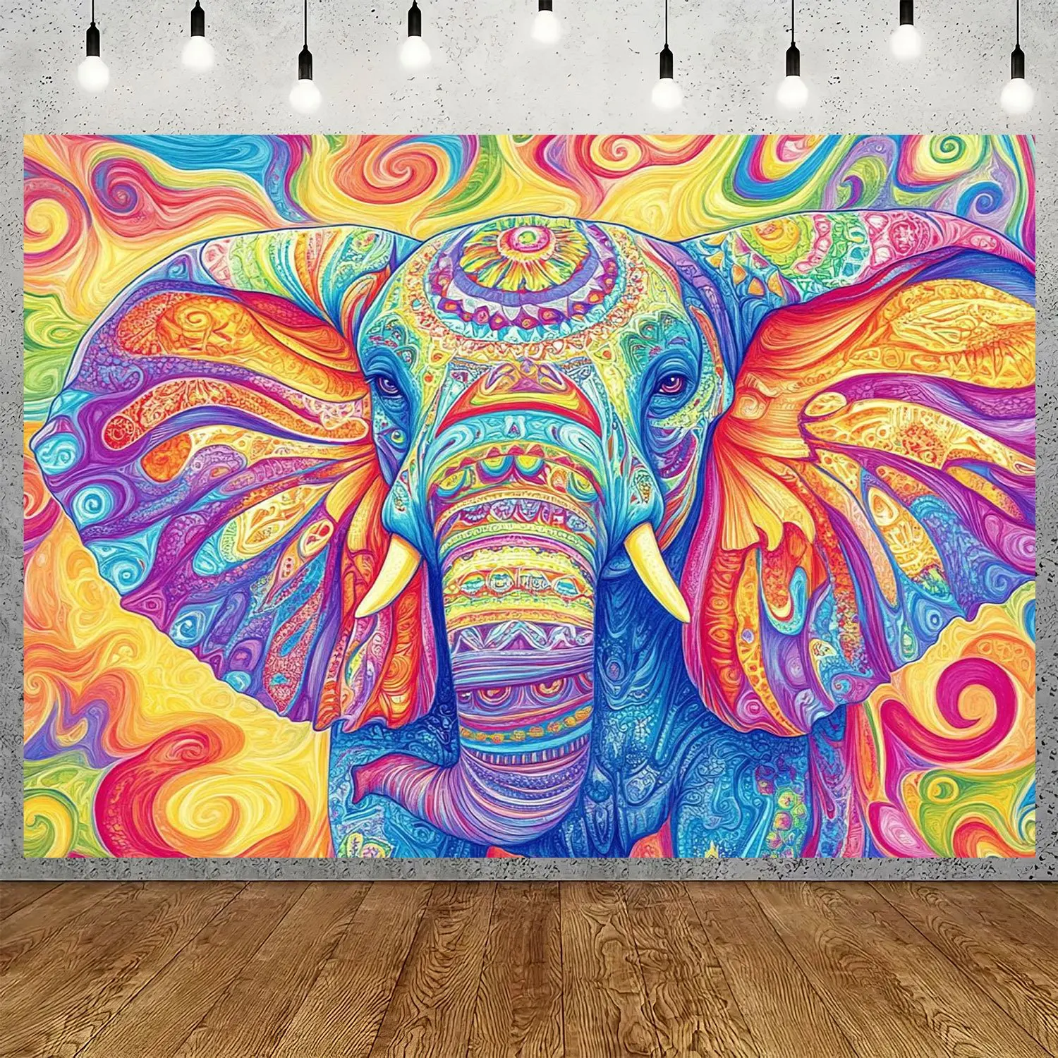 لافتة خلفية للحفلات الكرتونية على شكل فيل نابض بالحياة مثالية لعيد الميلاد مع اسهم زخرفية لأعياد الميلاد والعطلات