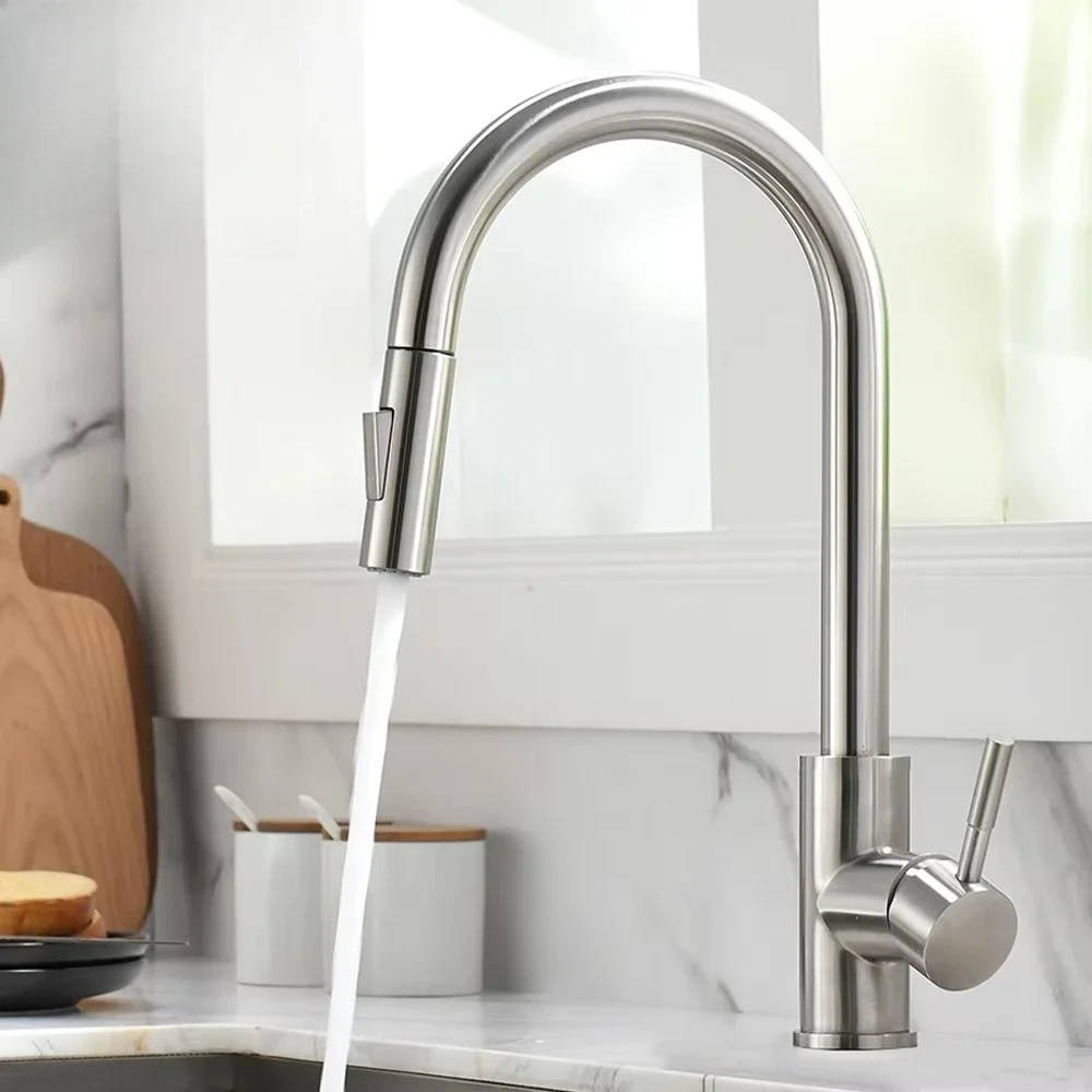 G3/8Kitchen Basin Faucets，silver color Surface Faucet，bathroom Sink Taps，Pull Out Kitchen Tap ，Single Hole G1/2 mixer Faucet kro