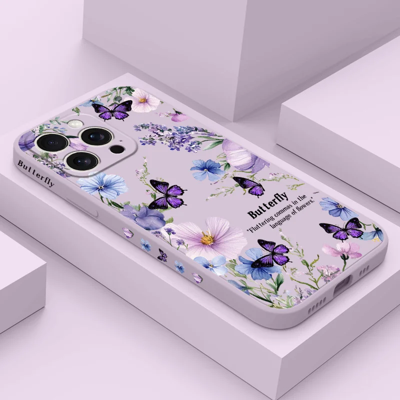 

Purple Butterflies Fly Phone Case For iPhone 17 16 16e 15 14 13 Plus Pro Max Mini Silicone Cover