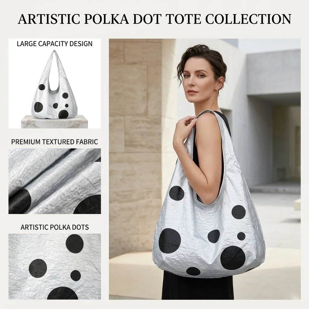 

Fashion Polka Dot Shoulder Bag Large Capacity Tote Handbag Women Lightweight Versatile Aesthetic Casual Shopping Bag