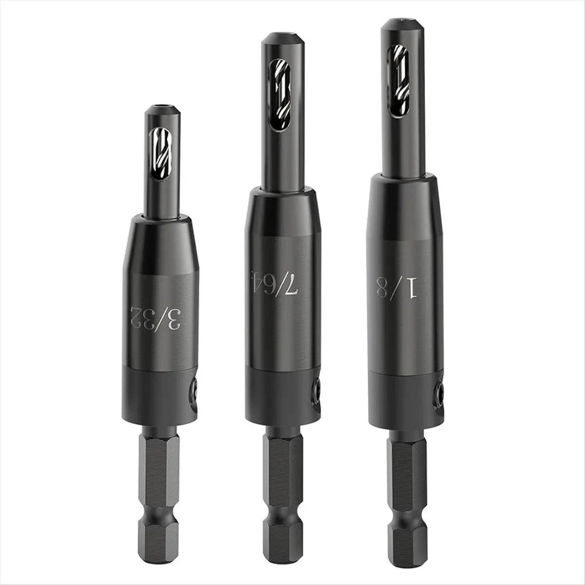 HITL Self Centering Drill Bit Set, for 1/4 in Hex Shank Drill, Countersink Drill Bits for Wood and Hole 3/32in, 7/64in, 1/8in