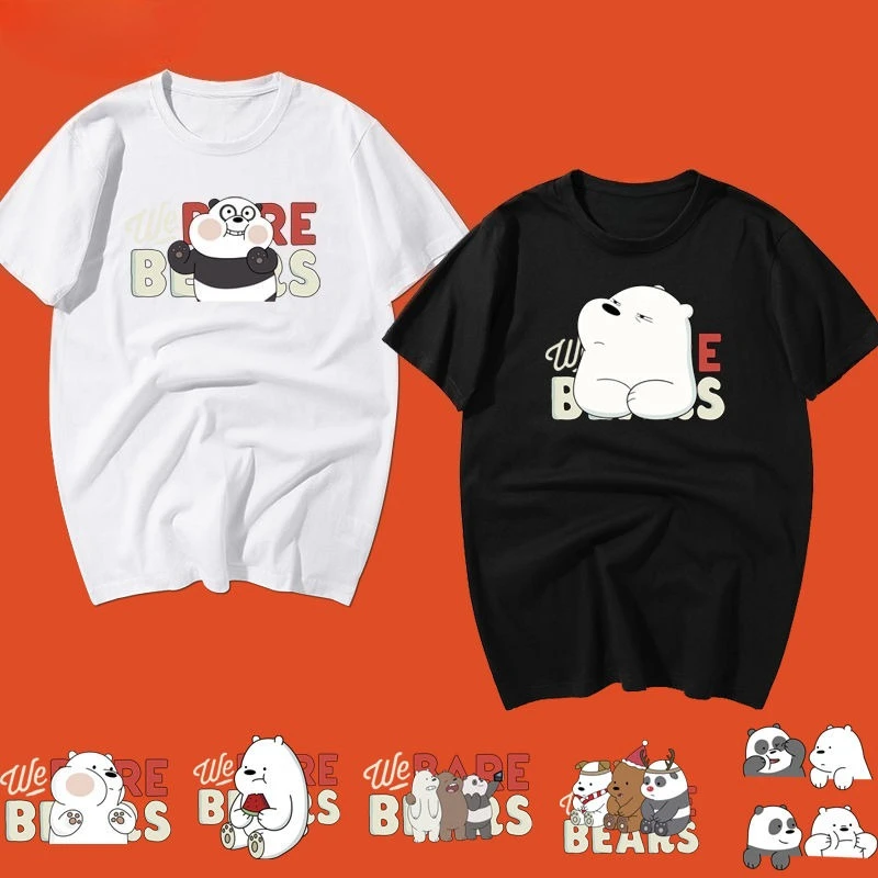 

Летняя модная футболка с мультяшным принтом We Barebears, удобная уличная одежда, повседневная уличная одежда из чистого хлопка для мужчин и женщин с короткими рукавами