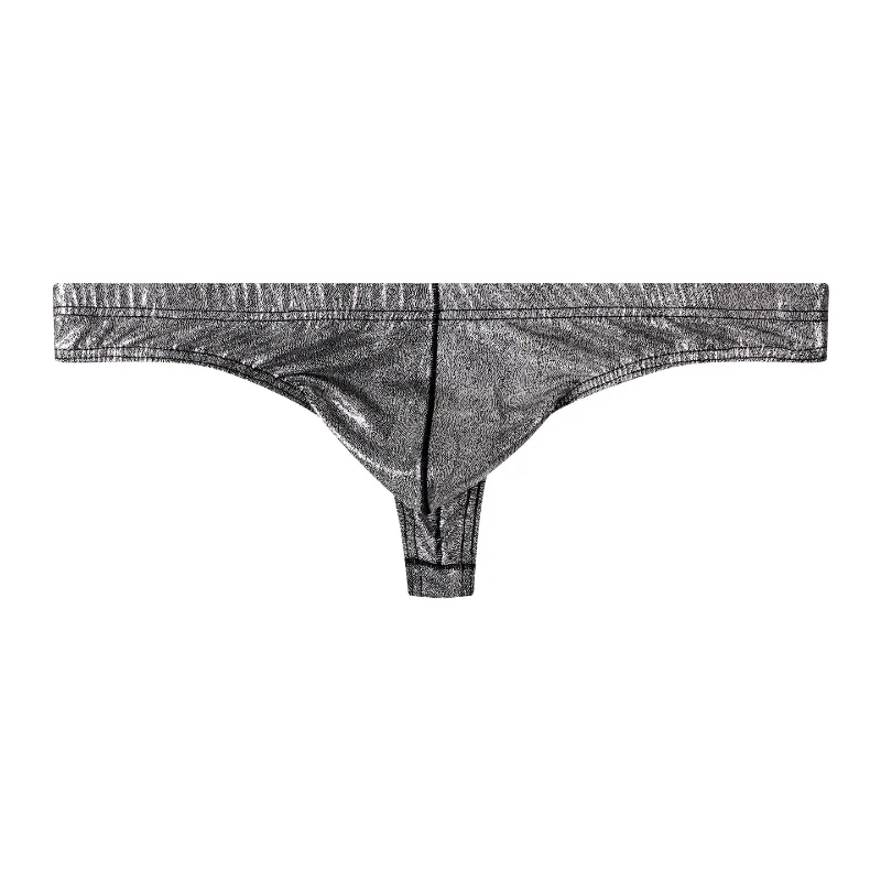 Men's Thong Shiny Glossy Satin Thin Breathable Sexy String Bikini Enhance T-Back Low Waist Pouch Panties Jockstrap Slip Erotic