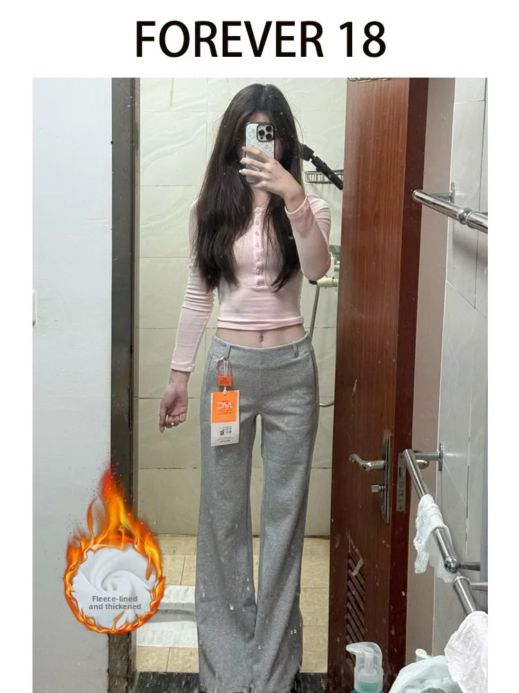 กางเกงโยคะทรงขากว้างแบบไมโครเฟลาร์สำหรับผู้หญิง สไตล์ลำลอง เอวต่ำ ผ้าพลิ้ว ทรงตรง เลกกิ้งสำหรับฤดูหนาว รุ่นใหม่ สวมใส่สบาย