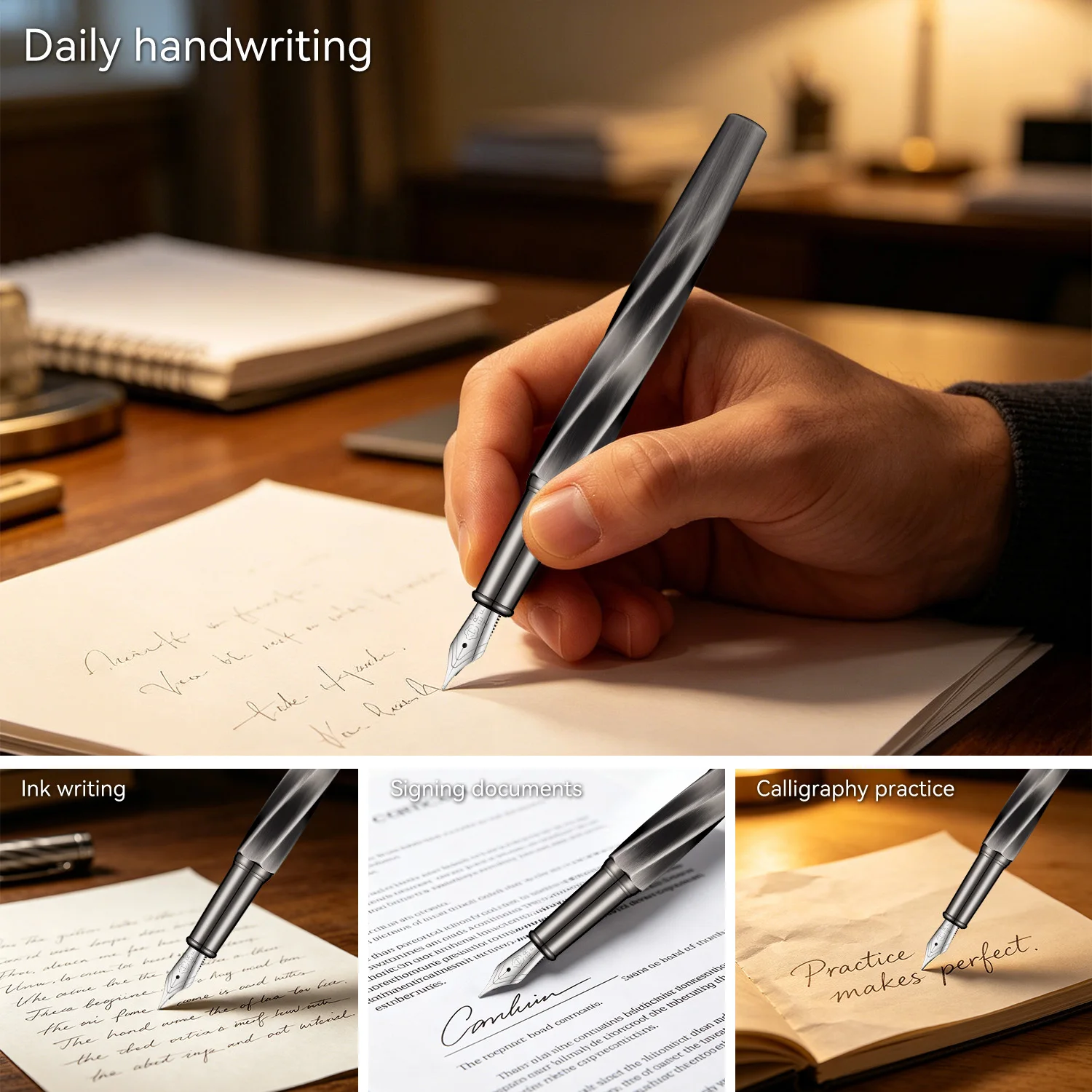 Stylo plume classique Hero E505A, pointe fine de 0,5 mm, corps métallique, remplissage d'encre rotatif, signature professionnelle, stylo d'écriture pour étudiants, cadeau de bureau