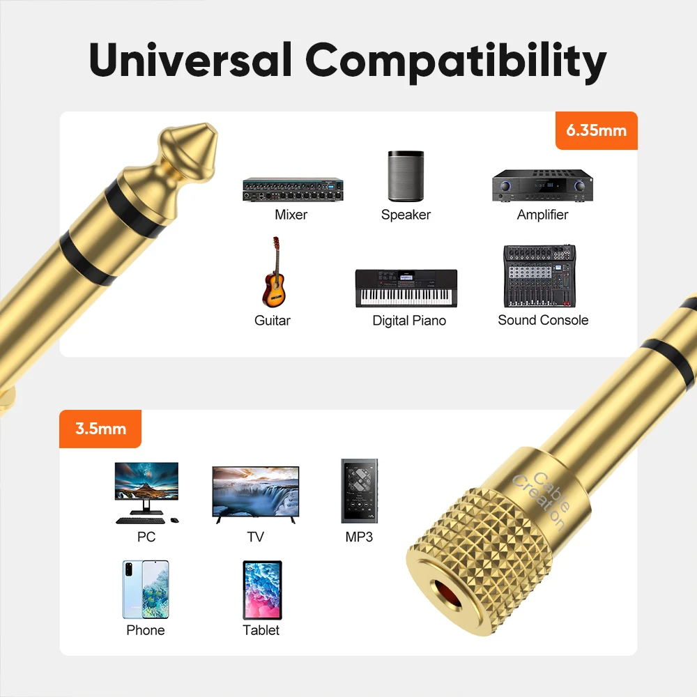 10 قطعة 6.35 مللي متر ذكر إلى 3.5 مللي متر أنثى سماعة موصل مكبر للصوت محول الصوت ل ميكروفون مكبرات الصوت الغيتار جاك 6.35