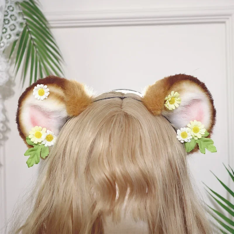 

Custom Handmade Bear Ears Hairhoop Headwear Headband with Bow for Anime Lolita Halloween Cosplay Costume Accessories