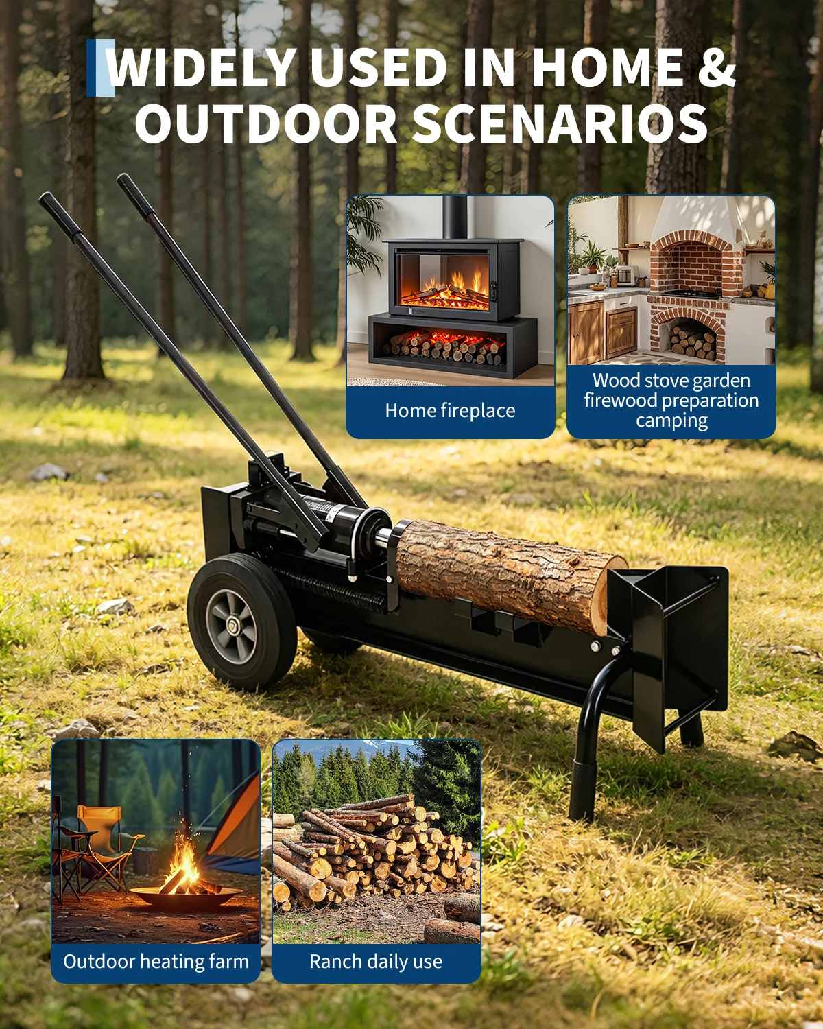 12 Ton Manual Hydraulic Log Splitter with Dual-Speed Pump, Portable Wood Splitter Featuring Upgraded Mountain Tires & Stable Stand for Home, Garden, Camping and Farm Use