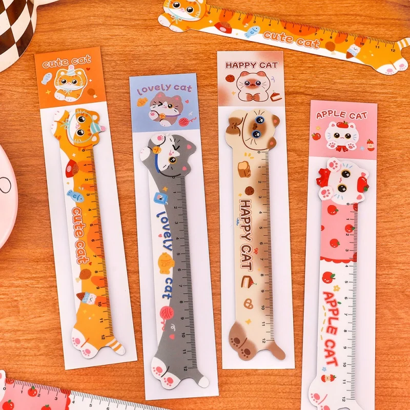 48pcs/lot Cartoon Cat Magnetic Ruler Cute Bookmark Measuring Drawing Tool Promotional Gift School Supplies