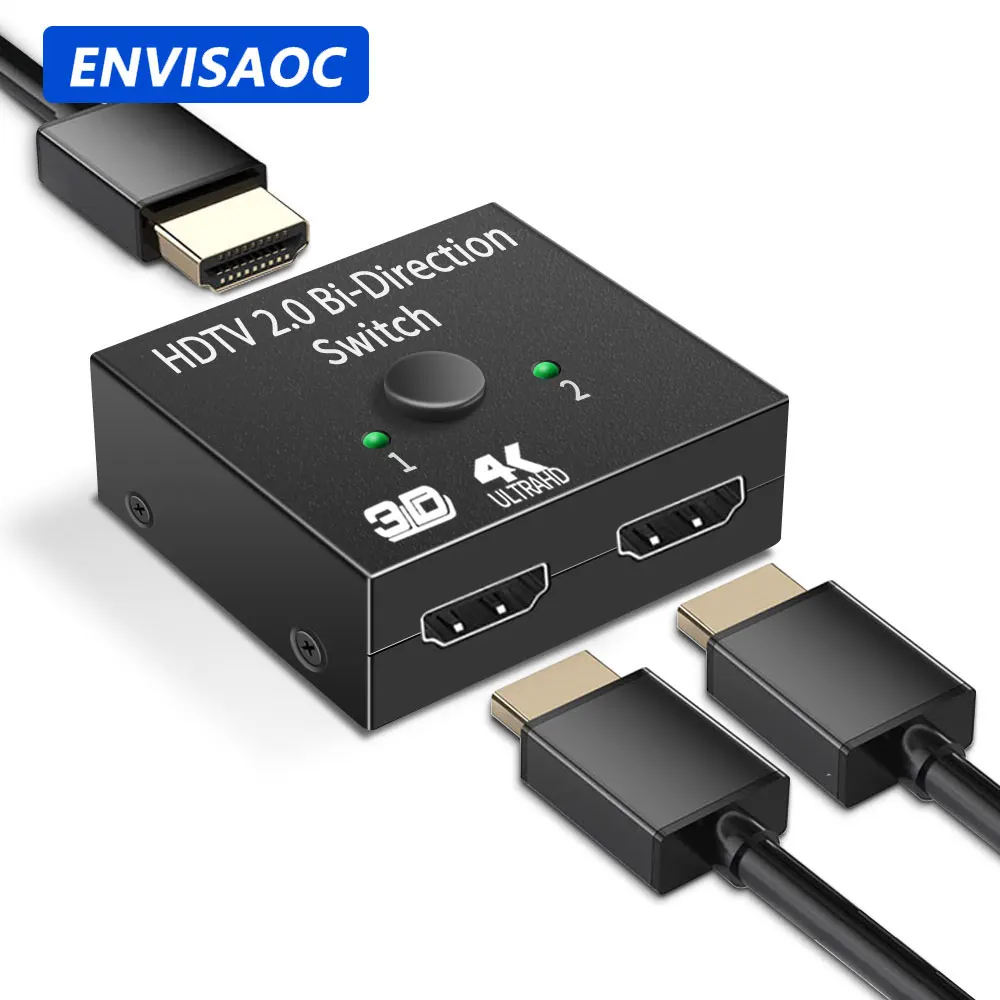 Splitter kompatybilny z HDMI 4K przełącznik KVM Bi-Direction 1x2/2x1 HDMI kompatybilny przełącznik 2 in1 Out dla Adapter do przełącznika TV, pudełko PS4/3