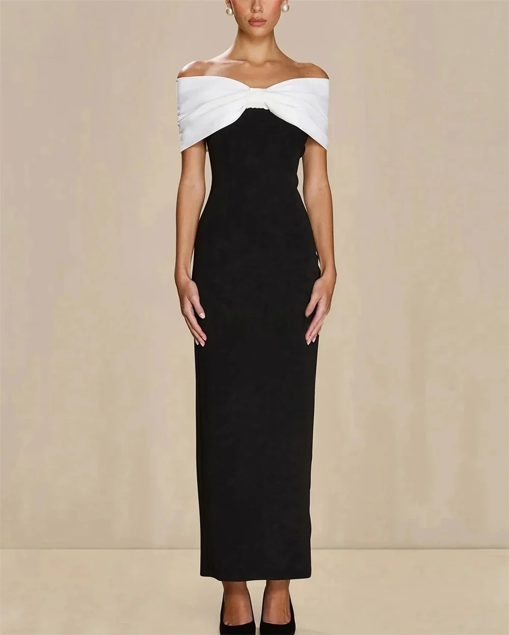 

Black Off The Shoulder Long Bespoke Occasion Gown Evening Dresses Pastrol Unisex Jersey Retro Dubai Saudi Arabic Prom Customized