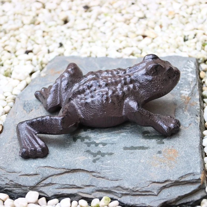 Rustic Brown Cast Iron Frog Statue 17.5cm 6.9 Inch Fantastic Figurine Animal Garden Lawn Home Office Desk Decor Collectible Gift