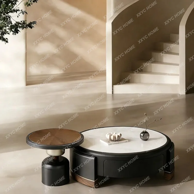 XXMedieval style living room modern simple round coffee table, light luxury high-end coffee table