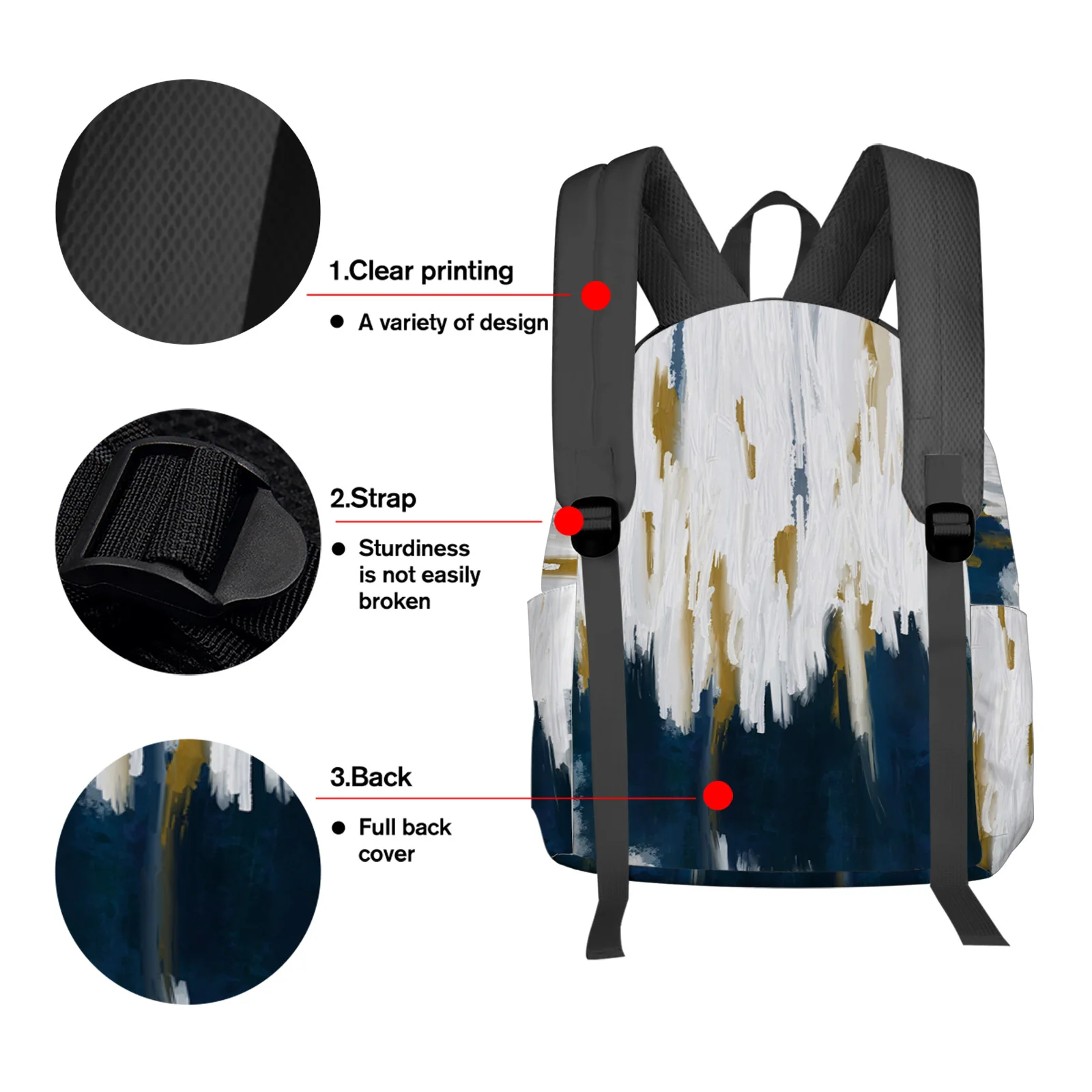 Blue Oil Painting Abstract Texture Backpack Teenagers Student School Bags Laptop Custom Backpack for Men Women Travel Bag