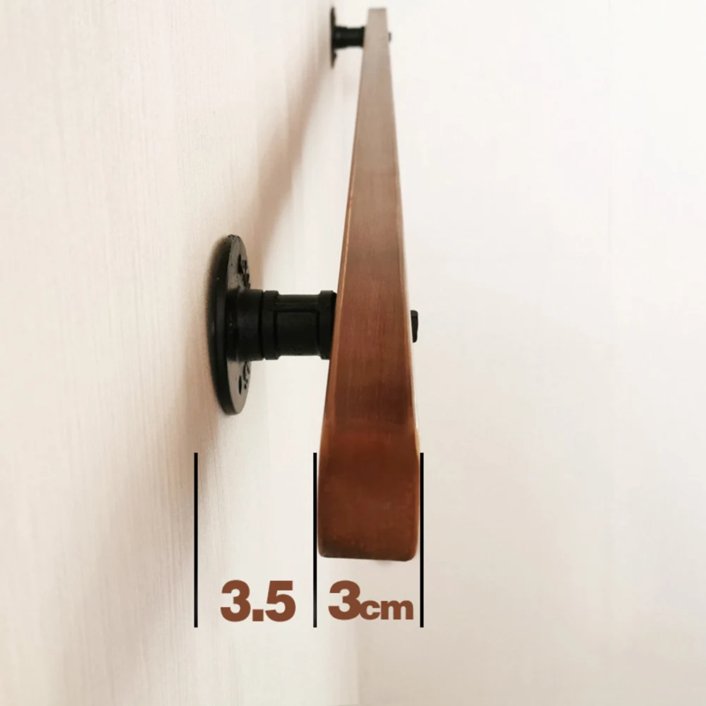 50cm Wall Mounted Wooden Handrail with Reinforced Wrought Iron Backplate for Indoor Stair and Hallway Installation
