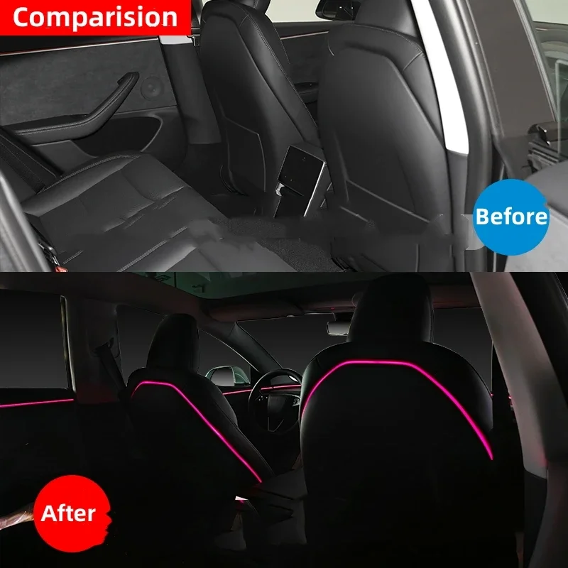 For Tesla Model 3 Highland 2023 2024 64 Colors Car Seat Back Led Ambient Light Screen Control Seat Decorative Light Refit