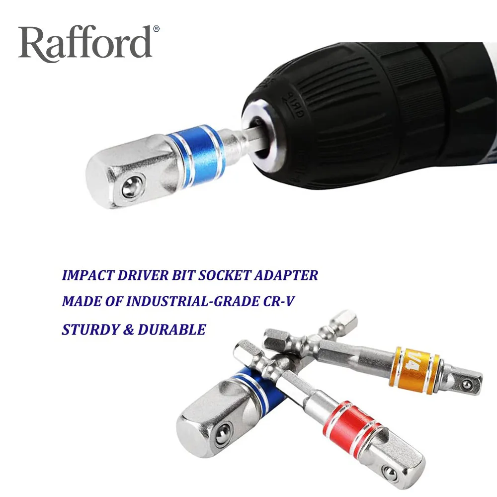 

Rafford 3pcs Impact Grade Socket Adapter Set - 1/4" 3/8" 1/2" Hex Shank, Compatible with Cordless Power Drills, Screwdrivers