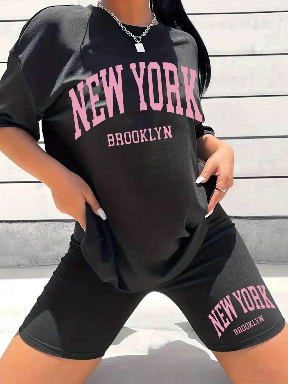 New York Brooklyn Letter Prints Short Sleeved Suit Fashion Women Tops & Shorts Two Pieces Set Summer Casual O-Neck Loose Clothes