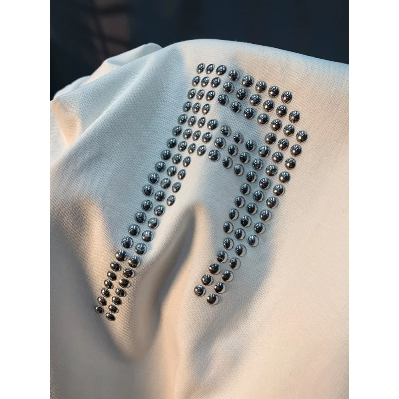 2024 Summer Trendy T-shirt Men's High-End Hot Bead Decorative White Breathable Casual Versatile Soft Ins T-shirt