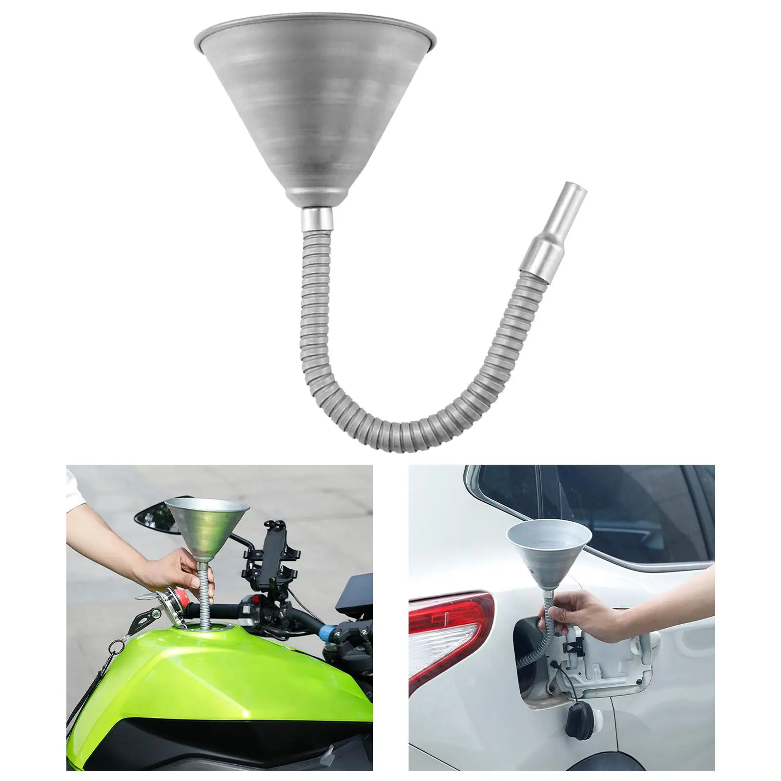 Iron Refueling Funnel with Filter Screen Flexible Widely Mouth Spillproof for Engine Oil Liquid Fluids Gasoline Motorcycles