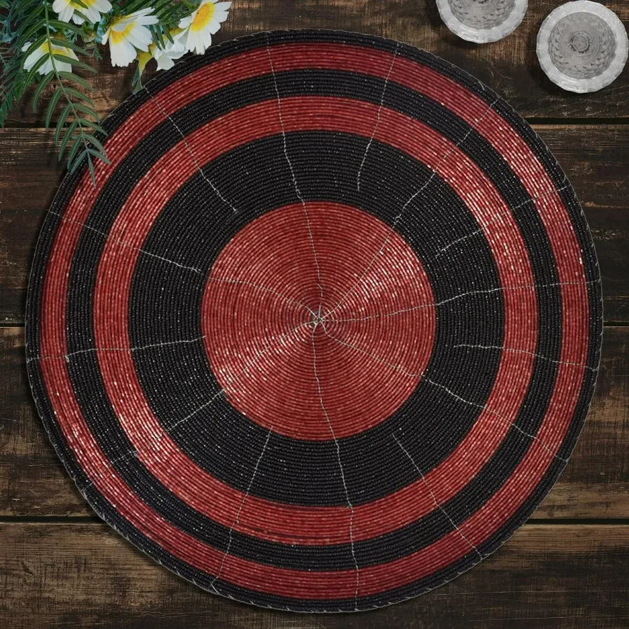 

Beaded Round Placemats Set of 16 14Inch Red Handcrafted Glass Bead Place Mats for Dining Table Decor HeatResistant Rustic Farmh