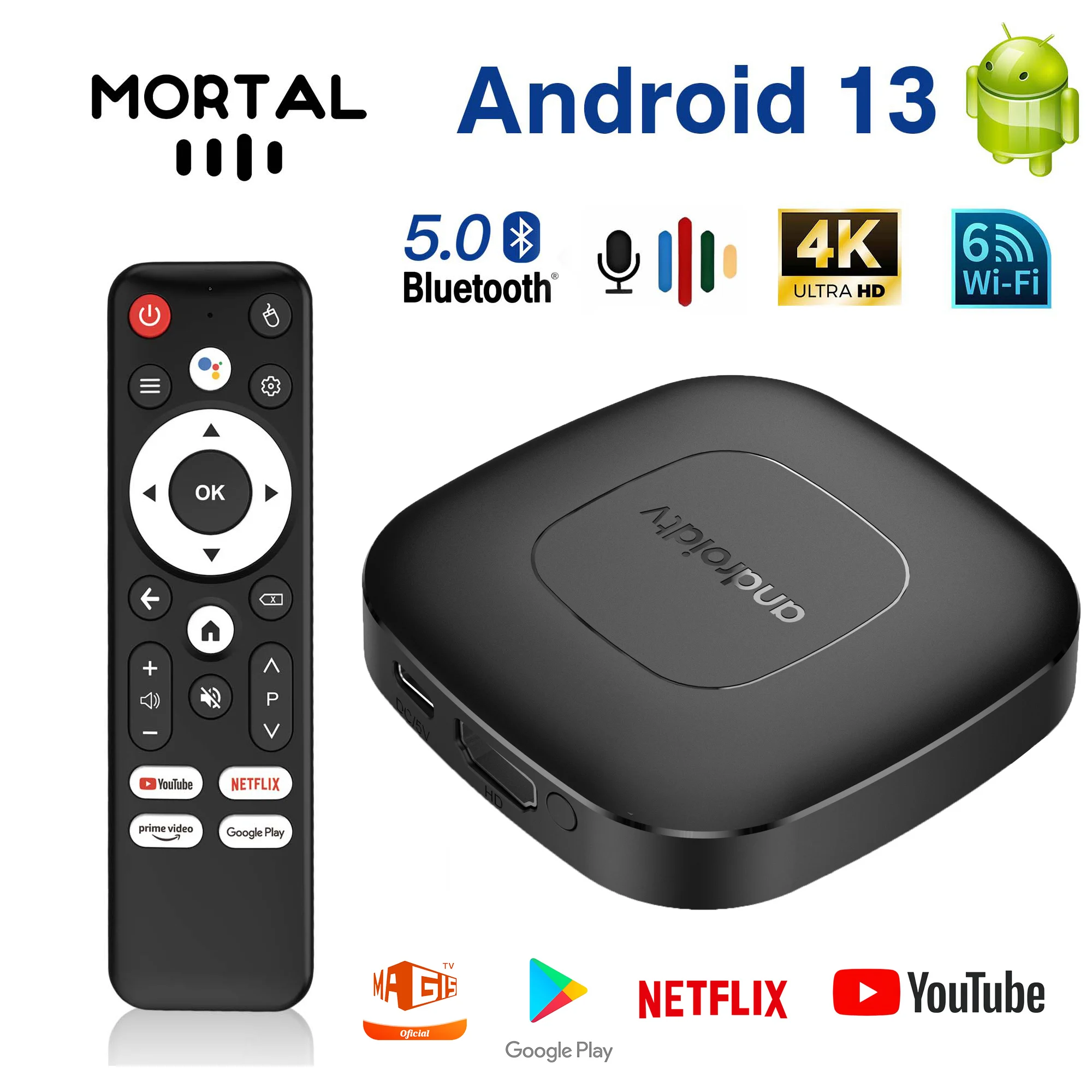 Mortal T1 TV Box Android 13 Allwinner H313 NETFLIX Wireless HDMI 4K 2.4&5G Wifi Google Chromecast BT5 Voice Media Player Top Box