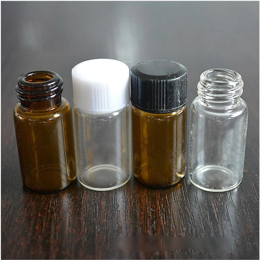 10pcs Small Glass Vials - 3ml, 5ml Transparent Amber Bottles for Laboratory Samples, Reagents, with Screw Caps Lids