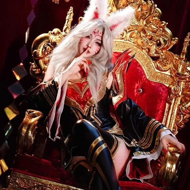 CosplayAhri disfraz de Cosplay juego leyenda inmortalizada Ahri vestido de mujer zorro de nueve colas Ahri traje Halloween Anime carnaval completo