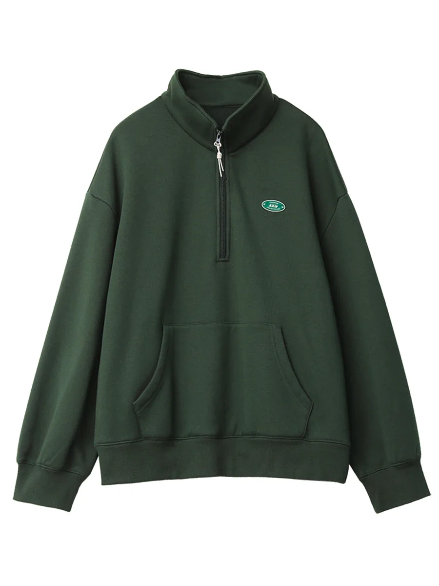 Chique ven moletom feminino casual solto quente gola meio zíper feminino velo hoodie senhoras pulôver outono inverno 2024