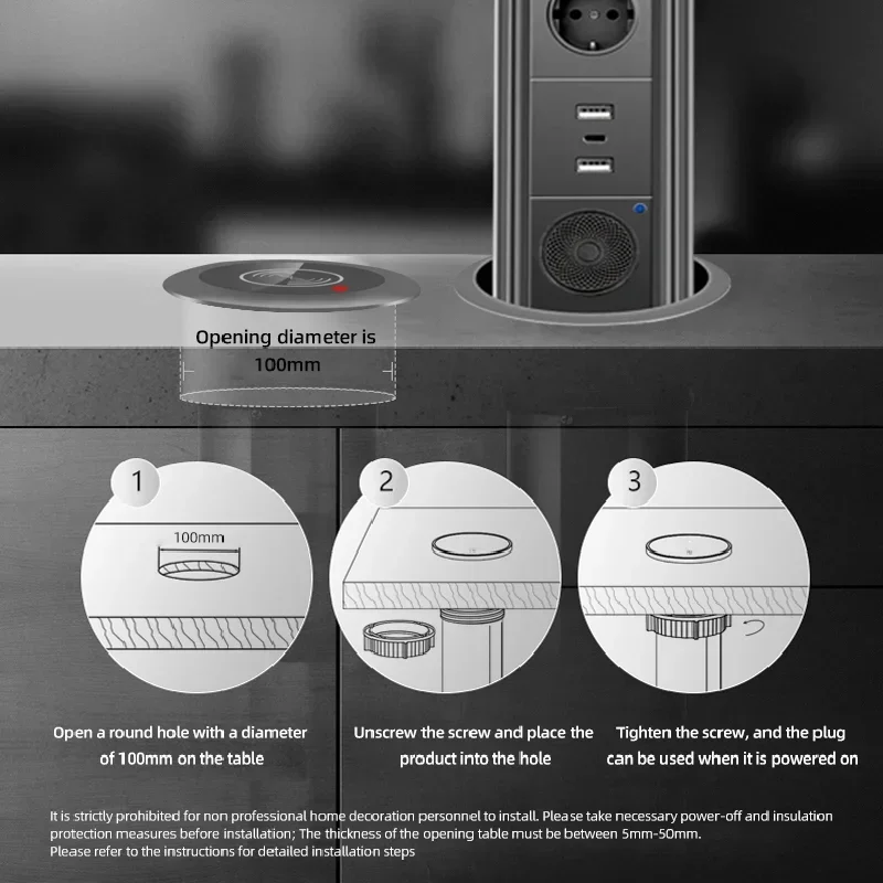 Imagem -03 - Soquetes Elétricos de Elevação para Cozinha e Escritório Mesa Escondida Tomada Retrátil Pop-up Motorizada com Usb Carregamento sem Fio