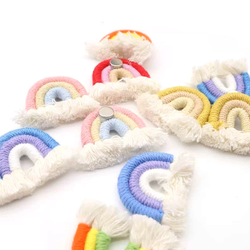 New Creativity Rainbow Fridge Magnets Hand knitting Bohemian Style Tassel Fixed Photo Home Decor Colorful Magnetic Decoration
