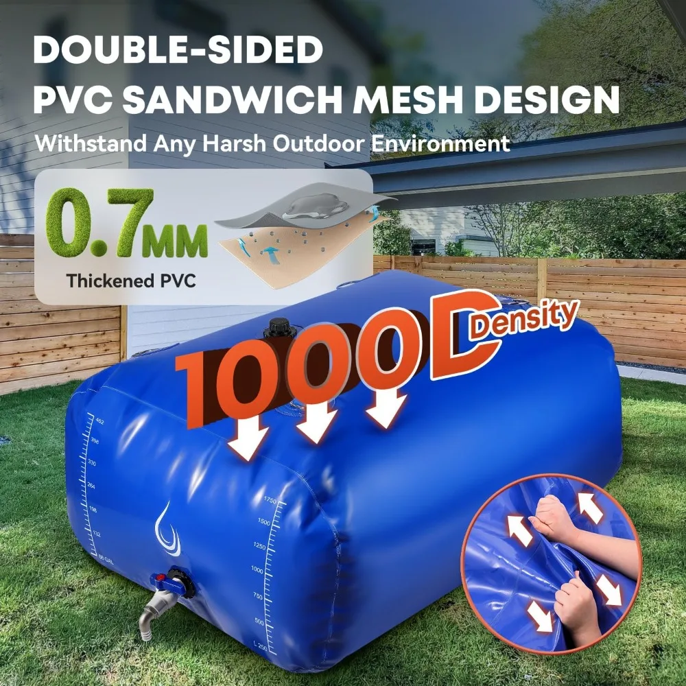 مثانة تخزين المياه المحمولة 528 جالون/2000 لتر، خزان مياه قابل للطي PVC 1000D مع حنفيات ومجموعة تجاوز، تخزين المياه