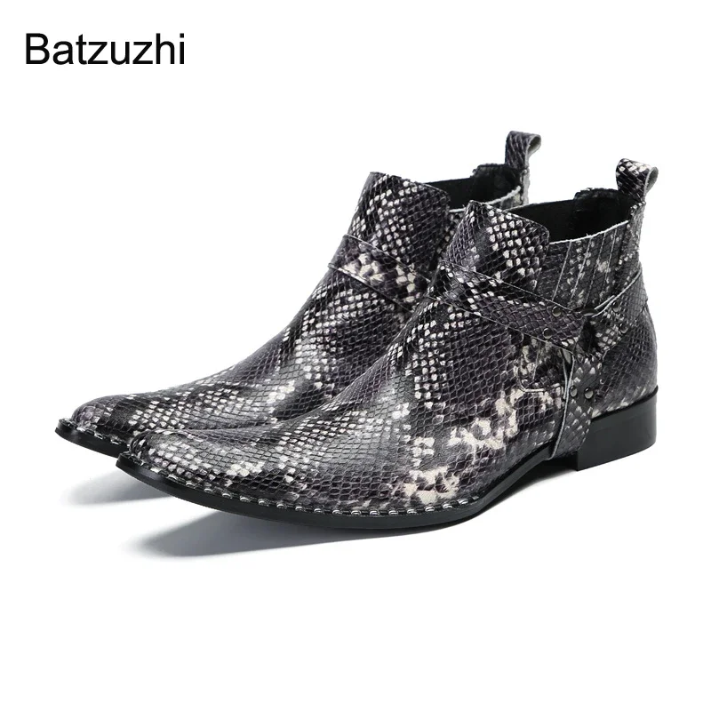 

Batzuzhi Fashion Snake Pattern Leather Boots Men Slip on Designer's Ankle Boots for Men Party and Wedding Business Boots! 37-46