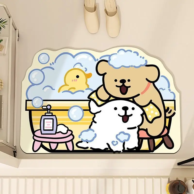 Line puppy bathroom diatom mud absorbent floor mat non-slip quick drying small new comfortable toilet floor mat toilet carpet