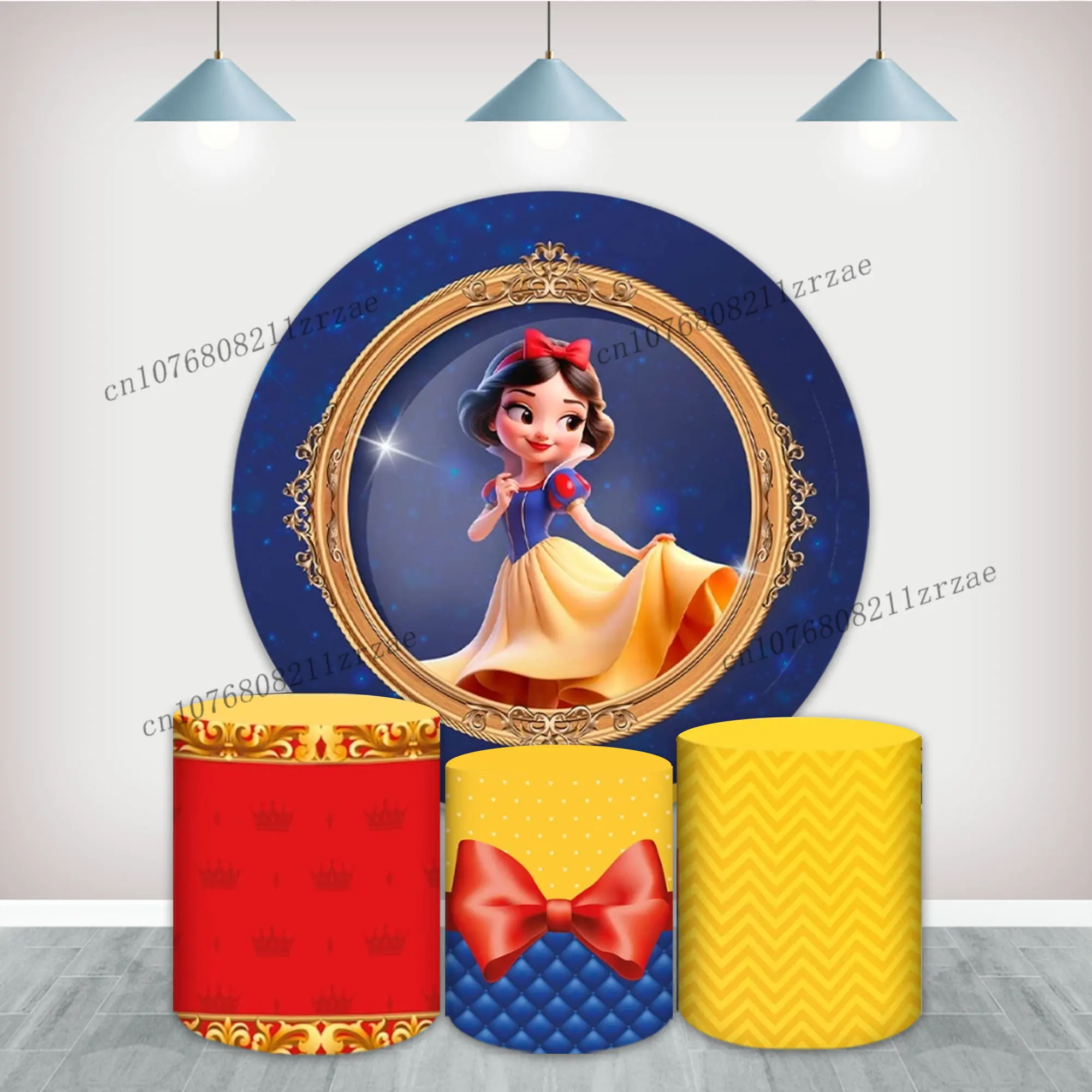 

Snow White Round Backdrop Girl Birthday Party Cute Princess Decor Photography Background Baby Shower Banner Photo Studio Props