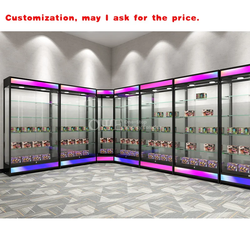 

custom.Fashion Design Colorful Base Glass Display Cabinet Smoke Shop Product LED Showcase