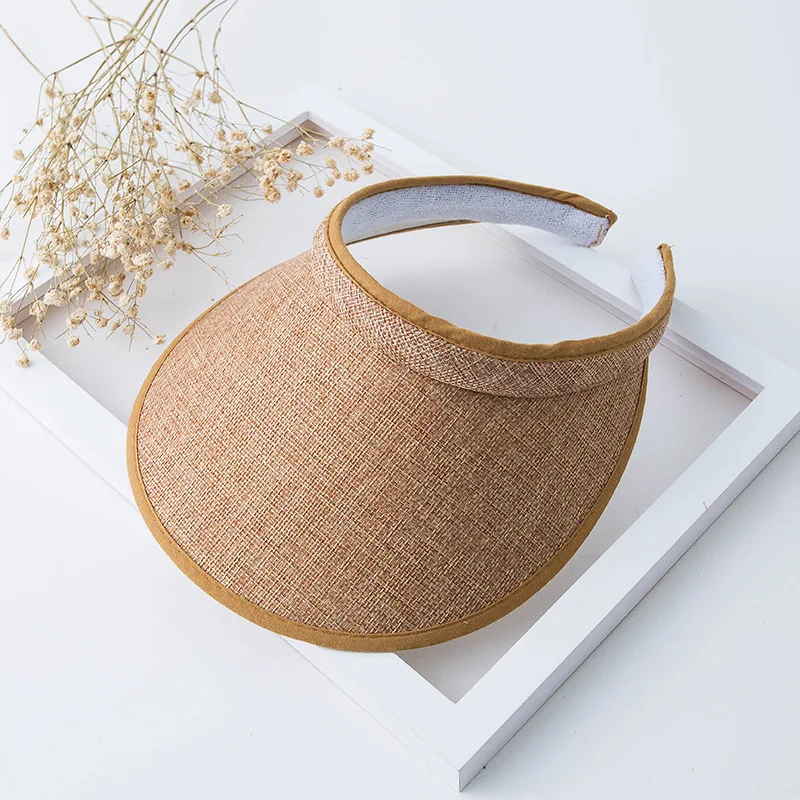 Gorra de playa con tapa vacía de paja tejida de verano para mujer, gorra de playa con Clip, ala ancha grande, protección UV, visera transpirable, sombrero para niña