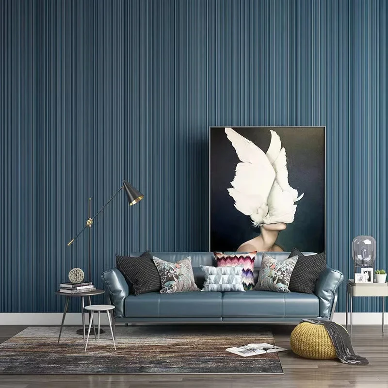 Modern Blue Stripes Wallpaper Sofa Living Room Background Plain Simple Vertical Striped Wallpaper Papel De Parede