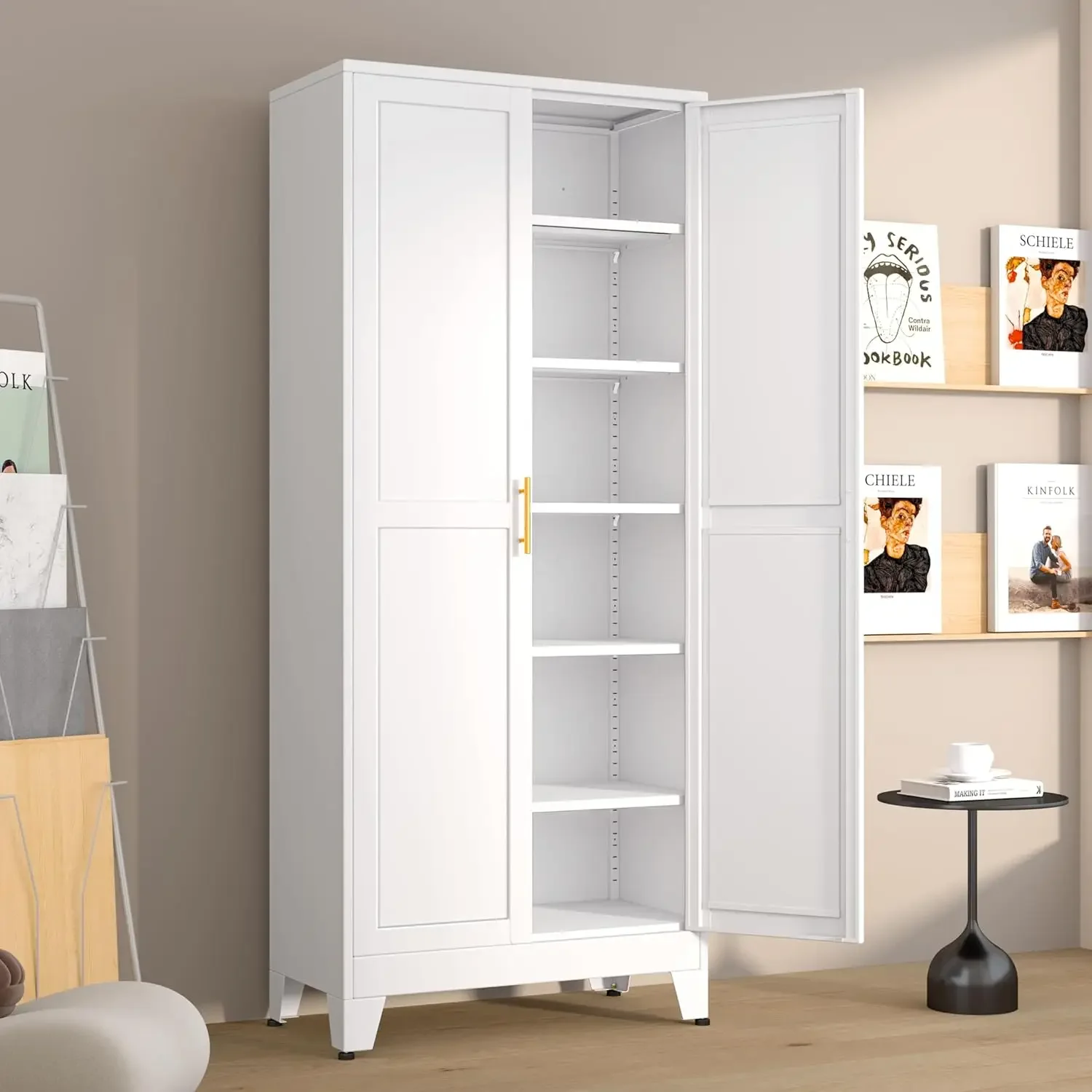 Pantry Cabinet with 2 Doors and 5 Adjustable Shelves, 75