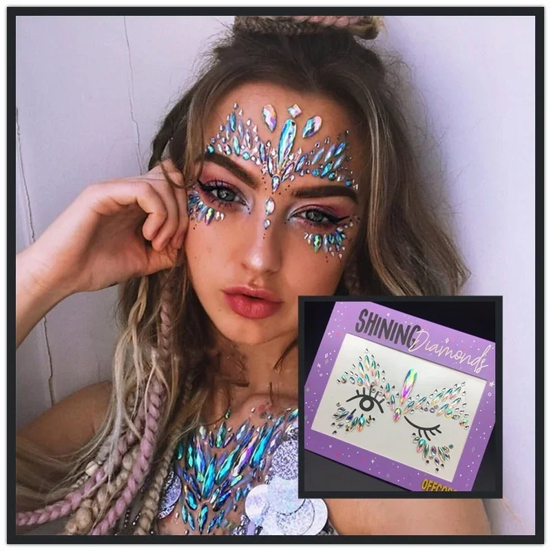 Glitter Face Tattoo Stickers Sexy 3D Fake Tattoos Rhinestones for Women Temporary Tattoos Party DIY Face Jewel Tattoo Makeup Art