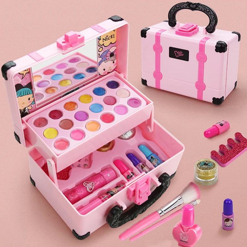 Girl Makeup Kit For Kids Washable Safe Cosmetics Toys Set Children Makeup Cosmetics Playing Box Play Set Safety Non-toxic Toys