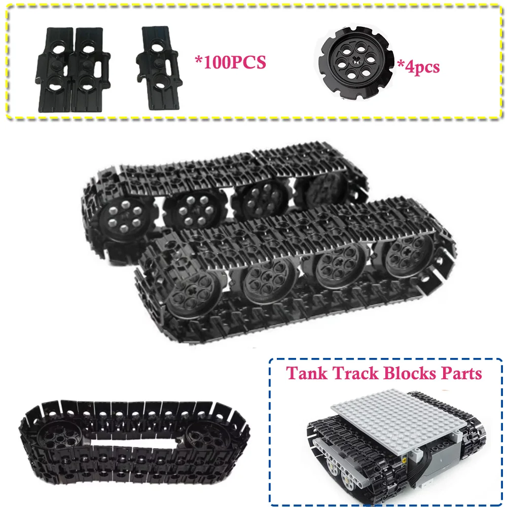 

Tank Crawler Building Blocks Part Large Size Tank Engineering Car Track 100PCS Large Track Links + 4PCS Wheels Bricks Toys Parts