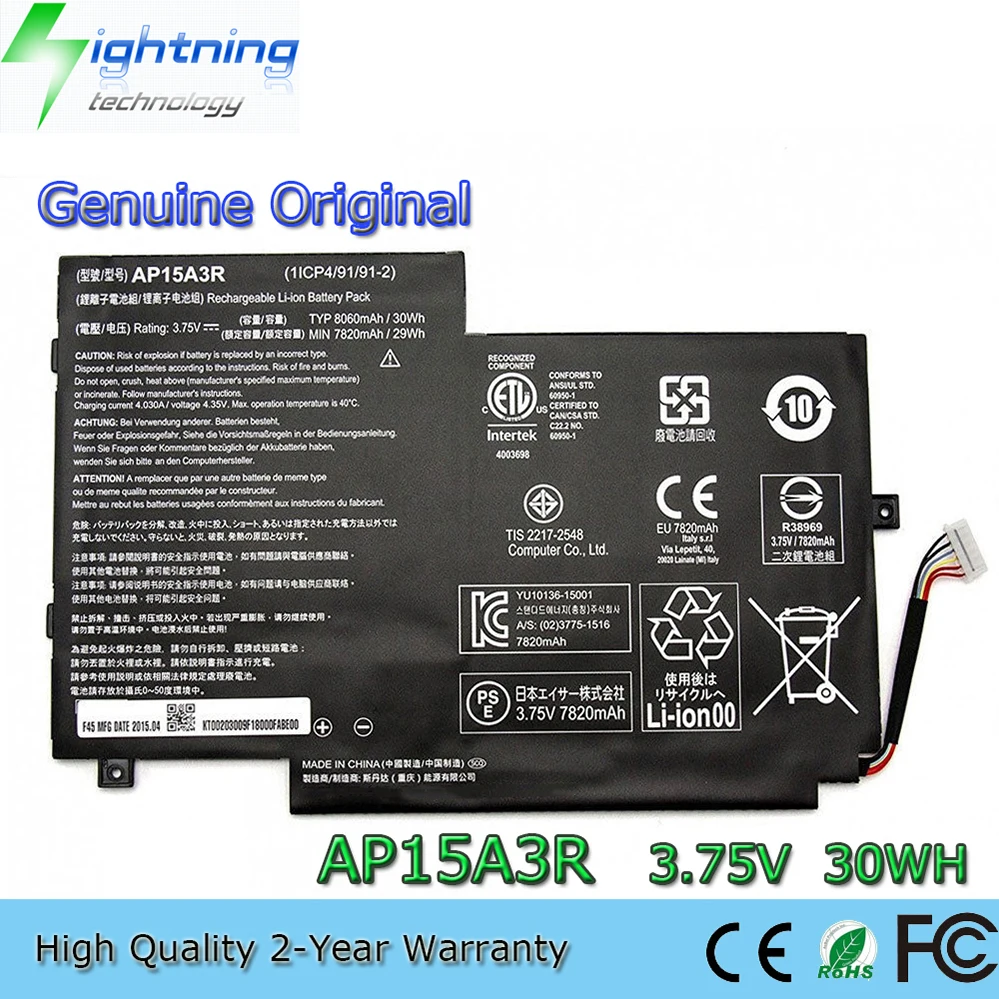 

Original AP15A3R 3.75V 30Wh Laptop Battery for Acer Aspire Switch 10 E SW3-013 SW3-016 SW5-014P KT.00203.009