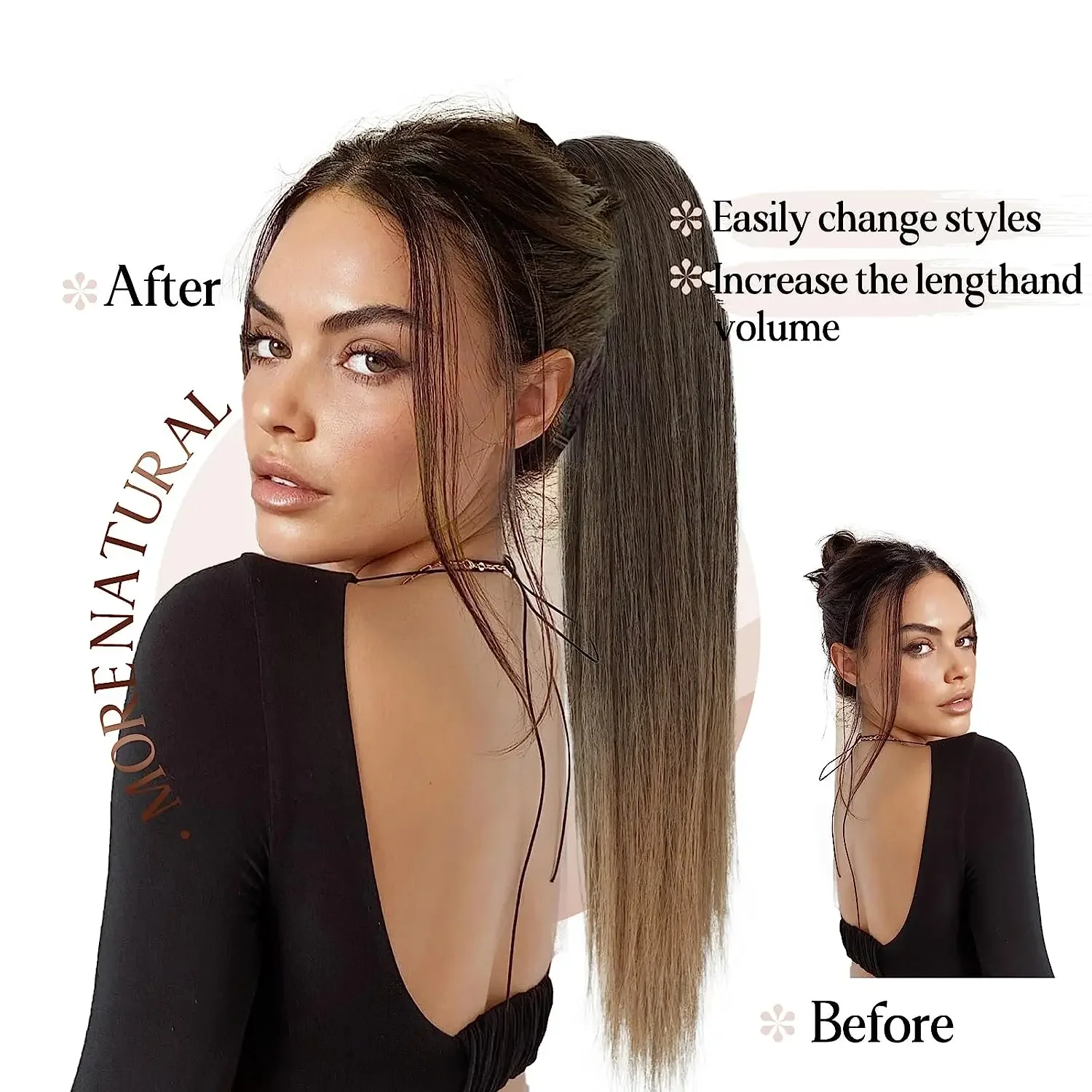 Synthetic Claw Clip Ponytail Hair Extension Straight Ponytail Extended Hairpin Extended Women Daily Use