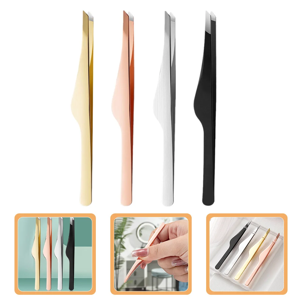 แหนบถอนขนคิ้วสแตนเลส 4 ชิ้น อุปกรณ์ต่อขนตา แหนบต่อขนตาสำหรับมืออาชีพ