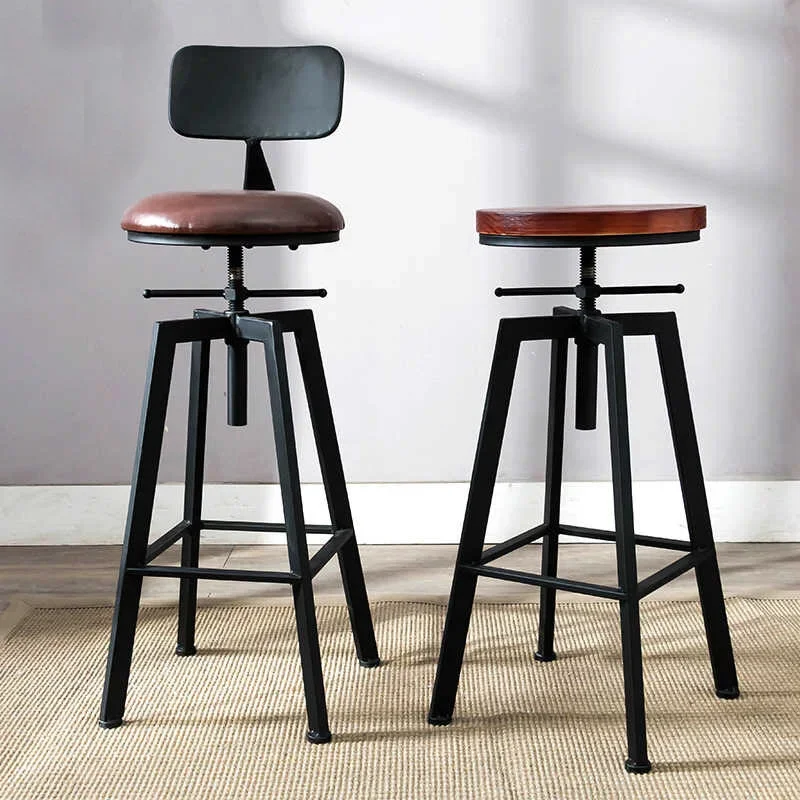 

Retro Iron Frame Soft Chair, American High Backrest Bar Chair, Lift Adjustable Stools, Comfortable Furniture, Stylish Seating