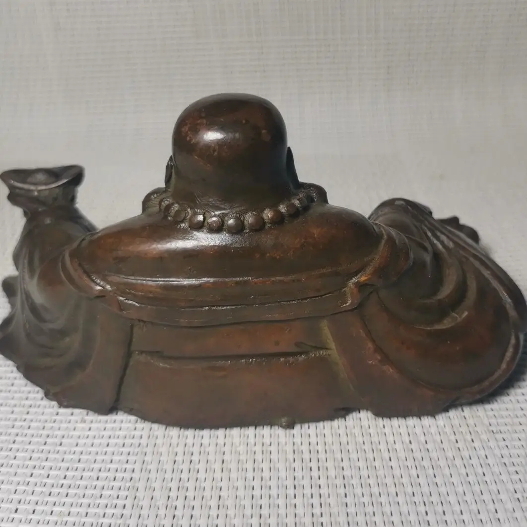 Retro Maitreya Buddha Statue Monk Laughing Buddha Sculpture Bronze Decorative Buddha Statue Ornament Home Desktop Crafts