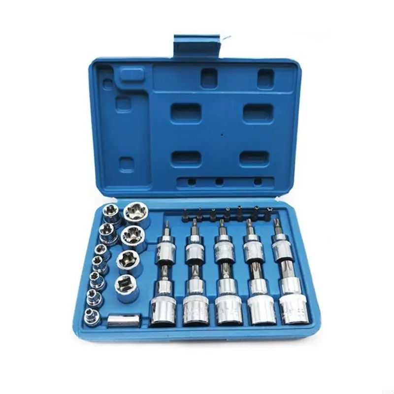 H58B Practical Torx Socket Bit Set for Cr-V Steel Male Female Sockets Ket 1/4" 3/8" 1